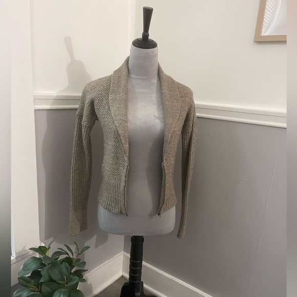 Loft Wool Taupe Metallic Zip Sweater Cardigan - Picture 5 of 9